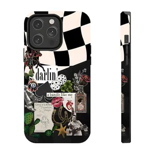 Darlin’ Checkerboard Western Aesthetic Phone Case, Y2K Collage iPhone Cover for Trendy Girls, Phone Case Design Suitable for iPhone 17/16/15/14/13/12/11 Pro Max/Plus and  Samsung Galaxy S23FE/22/23/24/25