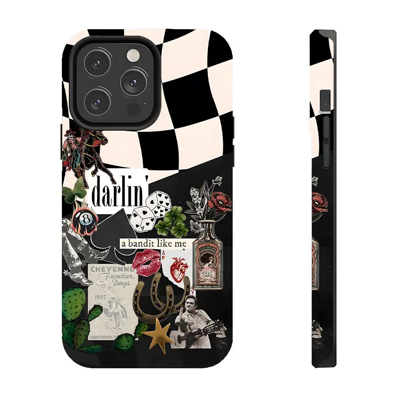 Darlin’ Checkerboard Western Aesthetic Phone Case, Y2K Collage iPhone Cover for Trendy Girls, Phone Case Design Suitable for iPhone 17/16/15/14/13/12/11 Pro Max/Plus and  Samsung Galaxy S23FE/22/23/24/25