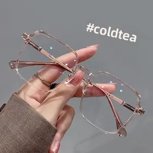 Can be paired with prescription photochromic glasses, anti-blue light large frame cool tea color frame glasses, fashionable women's large frame non-prescription glasses