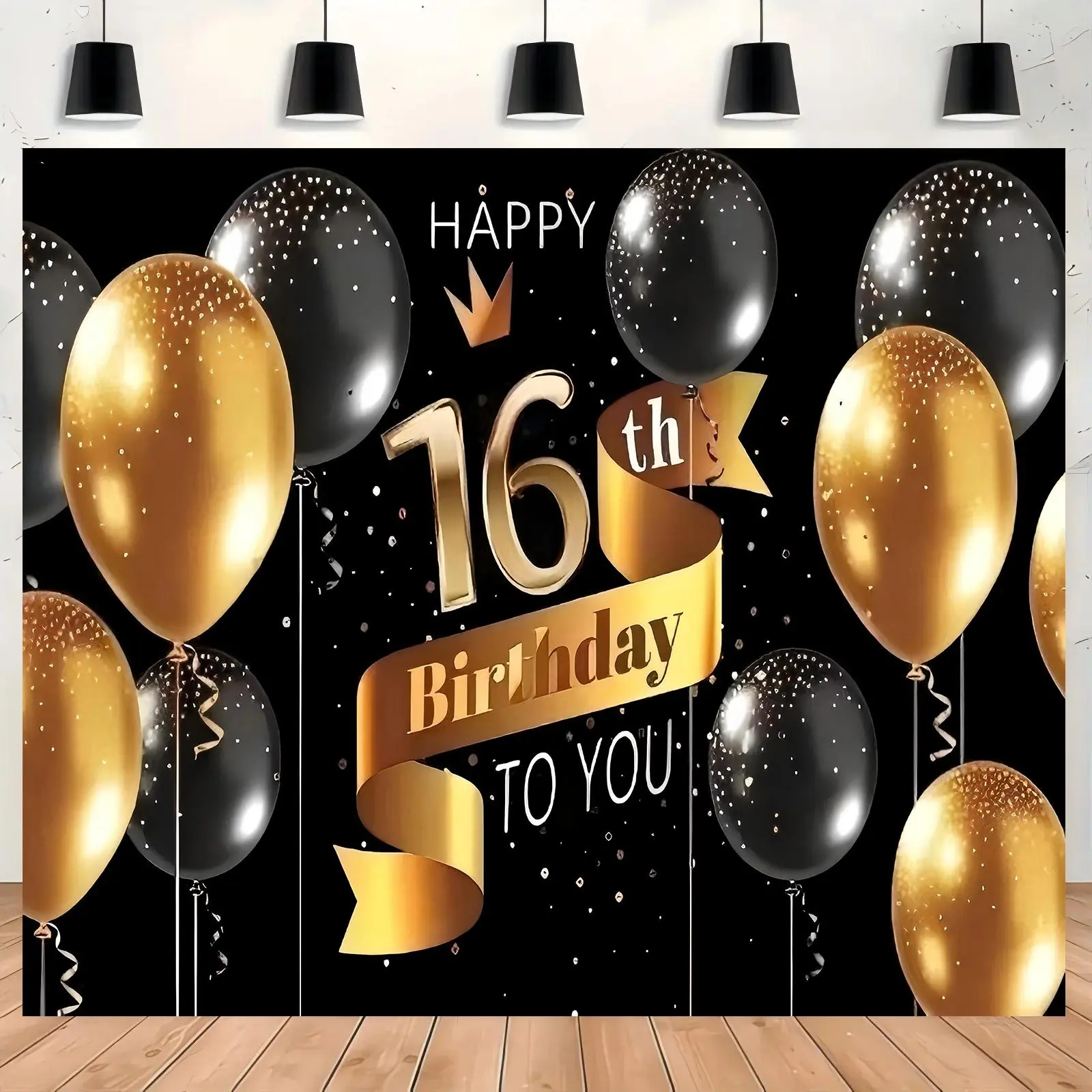 16th Happy Birthday Party Banner, 1 Count Balloon & Letter Pattern Birthday Party Backdrop, Photo & Photography Prop Background Cloth, Home Decoration, Ornaments, Birthday Party Decorations, Party Decorations Banners