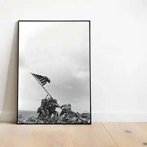 [NO FRAME] Iwo Jima Flag Raising Poster, USMC Semper Fi Veteran Patriot Wall Art, American Military Canvas Print, MAKE IN USA
