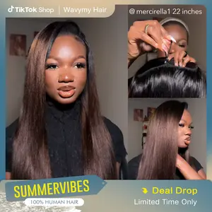 [3 IN 1 HALF WIG] Wavymy Yaki Straight 3 In 1 Seamless Flip Over Half Wig Ombre Brown Glueless No Lace Reusable Human Hair for 3 Hairstyles DealsForYoudays