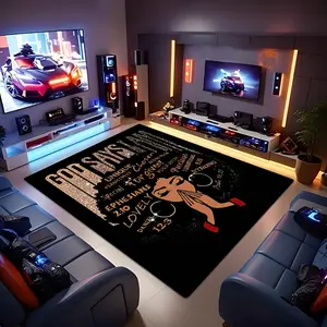 God Says Afro Woman Rectangular Carpet Glitter Bible Verse Pattern Soft Decorative Floor Mat for Living Room Bedroom Home Decor