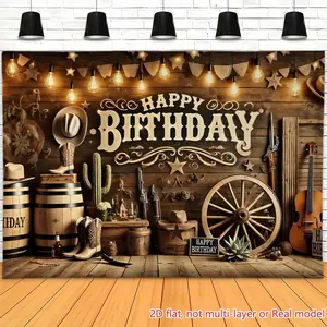 Western Birthday Backdrop Rustic Celebration Photography Background, Premium Polyester Tapestry Wall Hanging For Birthday Party, Anniversary Event, Photo Booth Setup, Family Gathering, Home Room Decoration Supplies