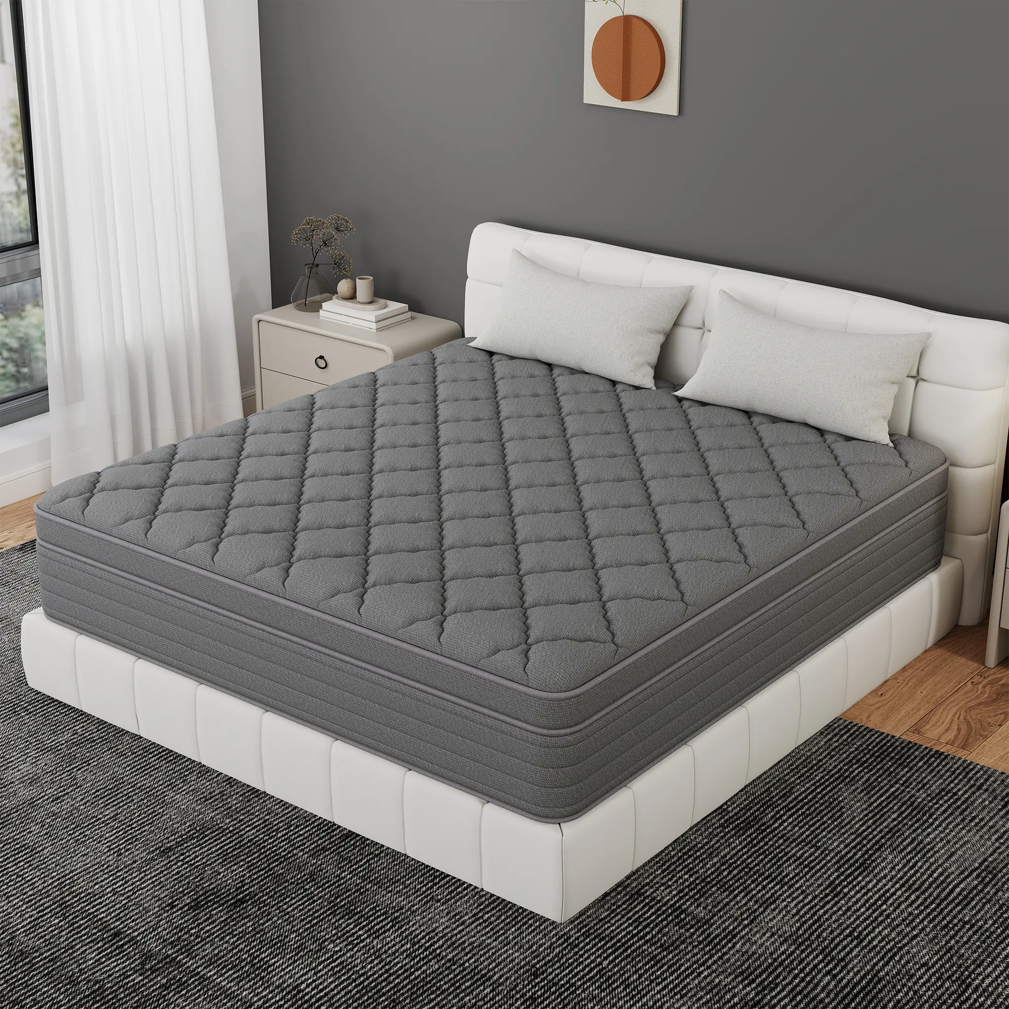 KORLOVY 12,14 Inch-Twin Queen King Size Mattress In A Box Pocket Spring Memory Foam Medium Firm Bed Gray Hybrid Mattresses Skin-friendly Pressure Relief For Home Bedroom Hotels, Boxed Gift Furniture Ergonomic, Motion Isolation Mattress, Multilayer Hy
