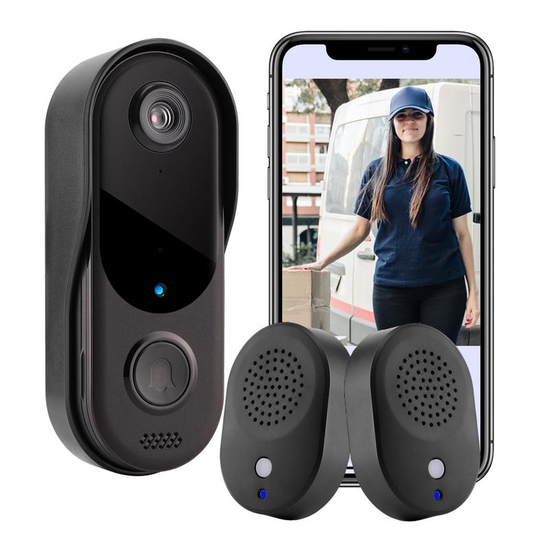 HD Smart Security Camera Doorbell with 2 Black Indoor Chimes, Easy to ...