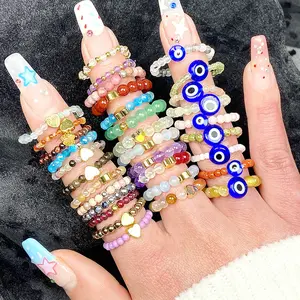 Mini Crystal Bead Ring Couple Engagement Wedding Anniversary Jewelry Birthday Gemstone Rings lapis lazuli