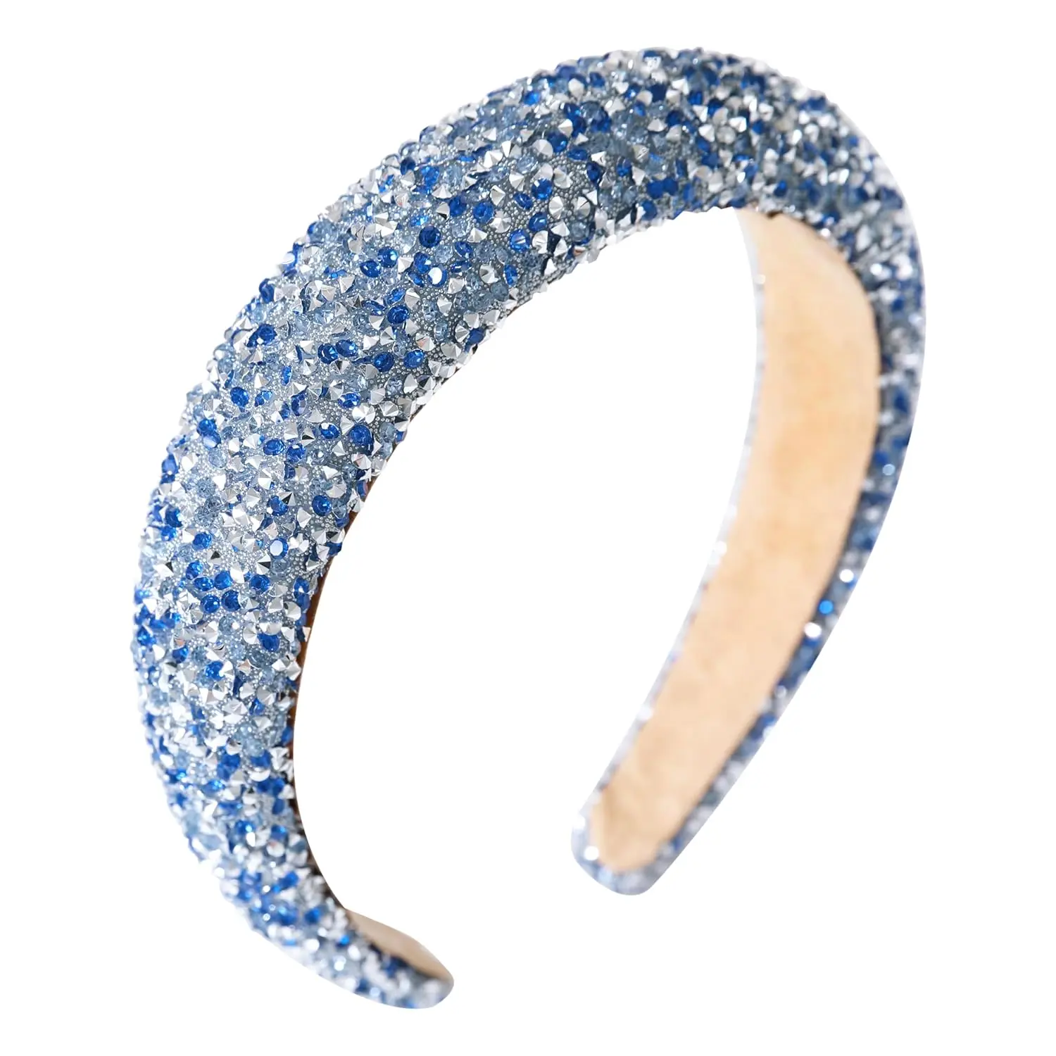 Blue Rhinestone Headbands for Women Girls Bling Sparkle Crystal Diamond Headband Jeweled Non Slip Thick Padded Hairband Glitter Hair Accessories