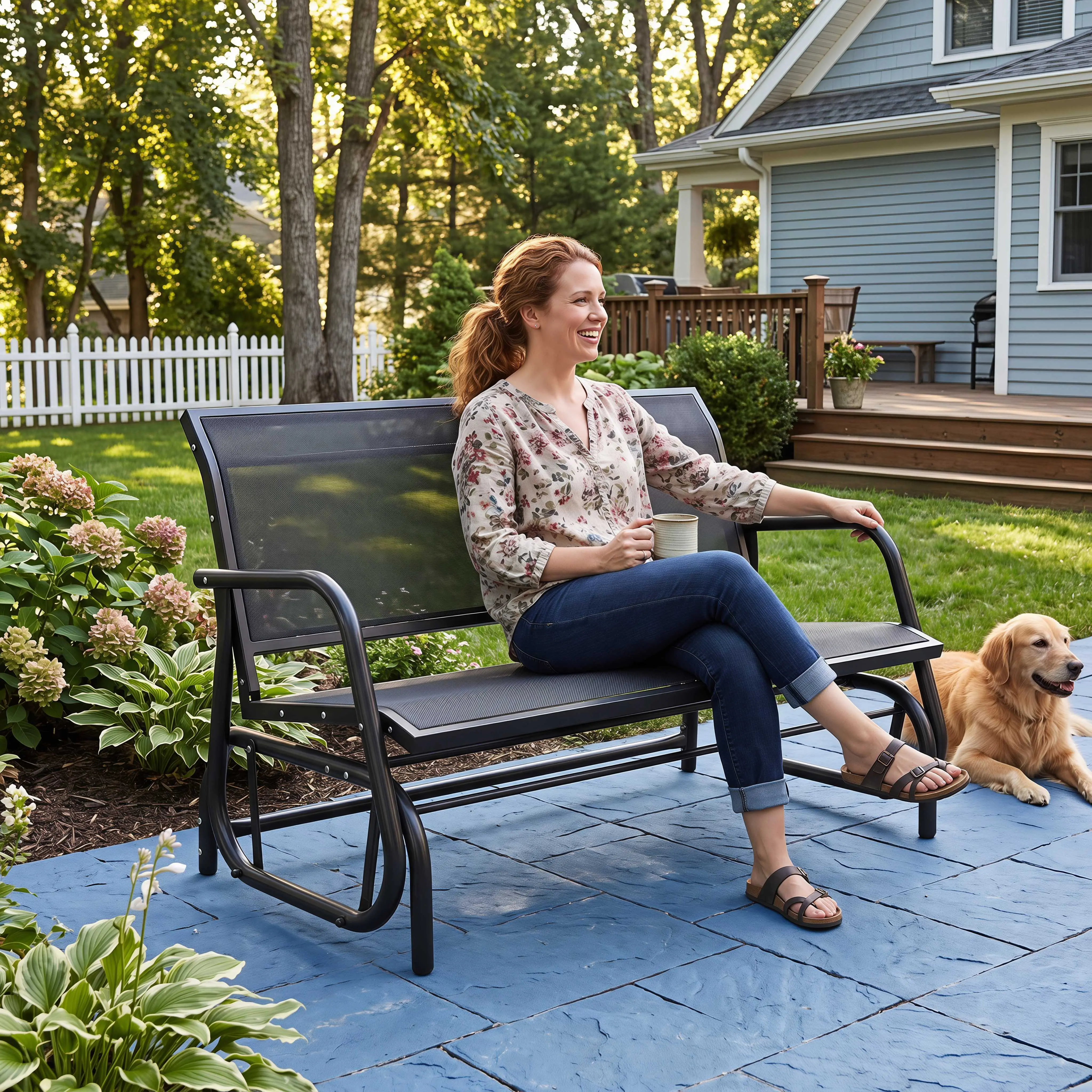 Murago- 2 Person Patio Glider Bench Heavy Duty 440 LBS Weather Resistant Outdoor Double Rocking Loveseat for Porch Garden Backyard Deck
