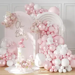108-Piece Pink Balloon Arch Kit with Pearl, Macaron Pink, and White Balloons in Various Sizes for Weddings, Birthdays, Baby Showers, and Bachelorette Party Decor