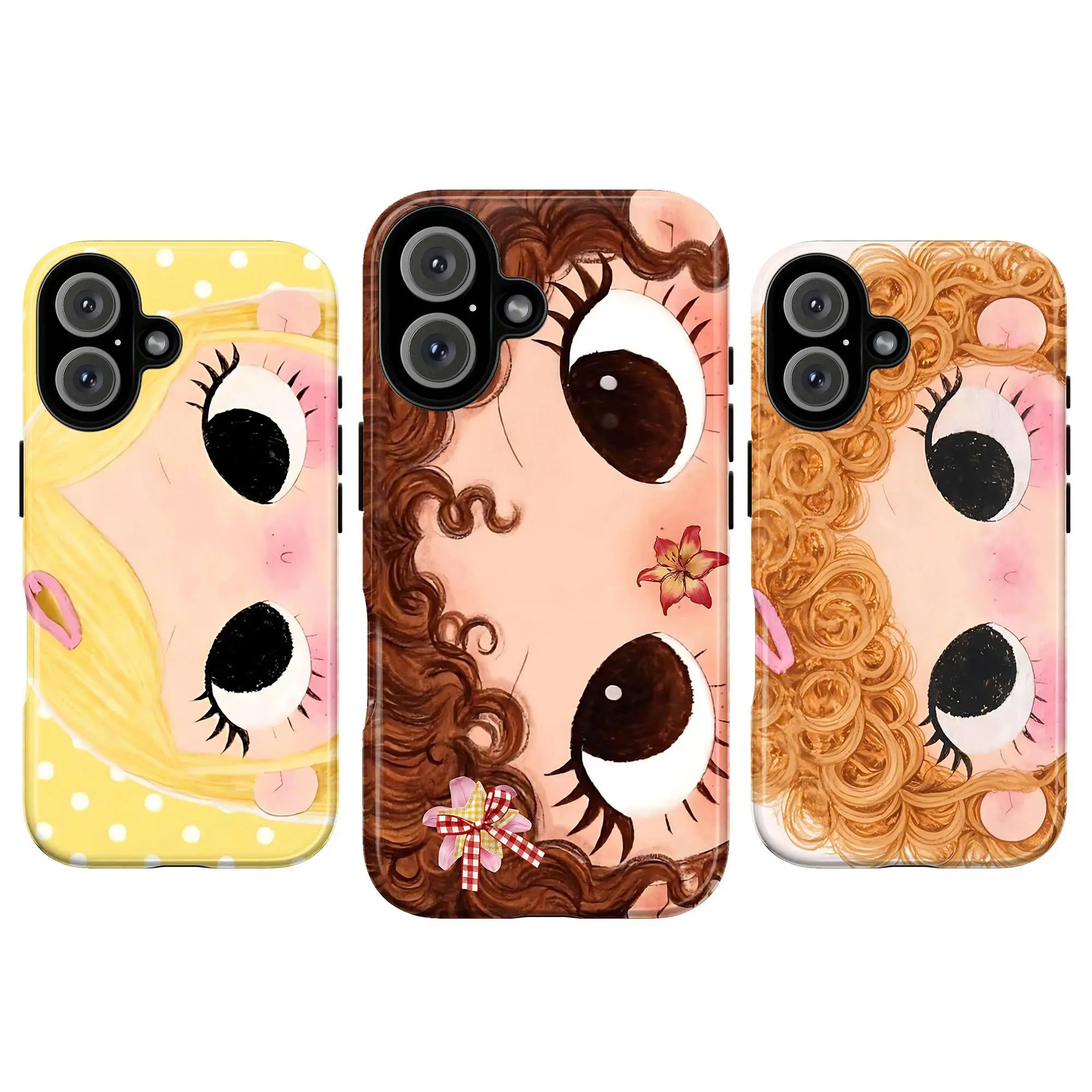 Big Eyes Cartoon Phone Case, Cute Doll Face iPhone Case, Kawaii Aesthetic Protective Cover, Y2K Coquette Girly Phone Case, Retro Cartoon Girl Art Case, Trendy Cute iPhone Cover Gift for Him & Her, Glossy Shockproof Case for iPhone