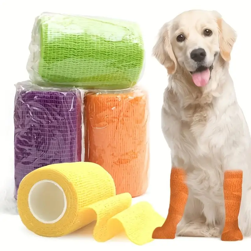 5 Rolls/set, 7.5cm Wide Pet Bandages, Breathable Non-woven Fabric, Dog Wrapping Bandages for Dog Walks, Shoe Covers, Leg Bindings for Dirt and Slip Prevention, Pet Claw Covers for Indoor Floor Protection, Suitable for All Dog Sizes.random Color