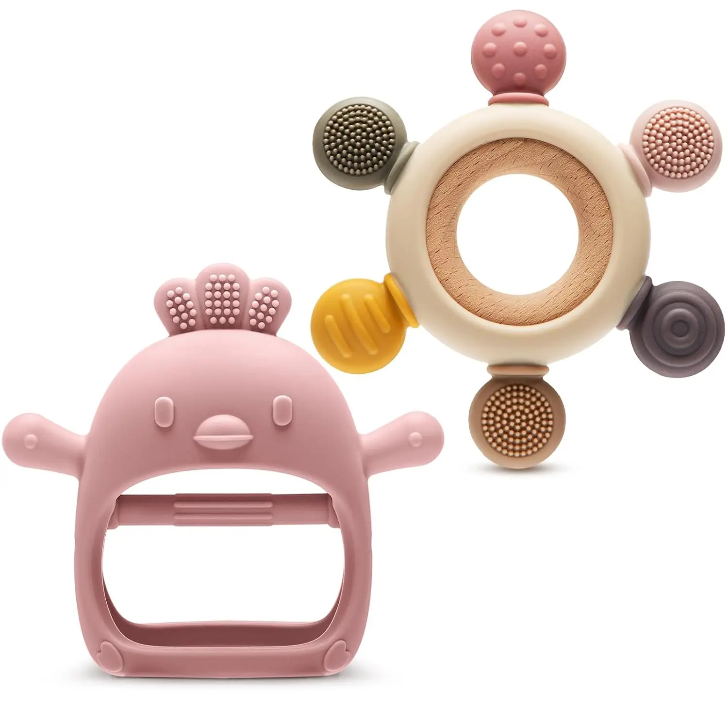 Baby Teething Toys 3-6 6-12 Months, Silicone Teether Mitten & Ring