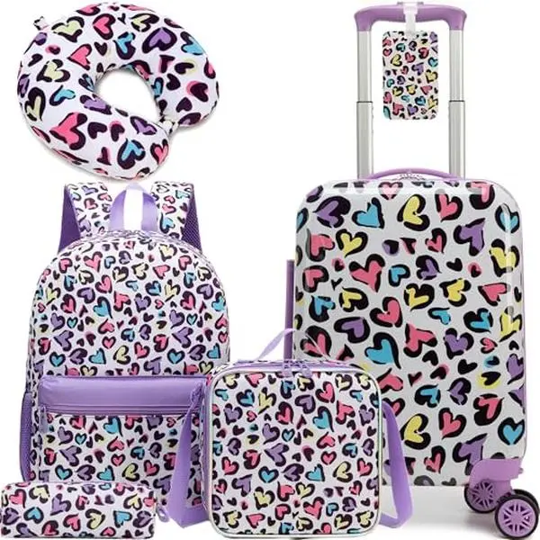 Kids' 5-in-1 Dinosaur Luggage Set, Ultra-Lightweight Hard Shell Carry On Trolley with Backpack & Lunch Bag for School & Travel, Traveling Bags, Portable For Travel