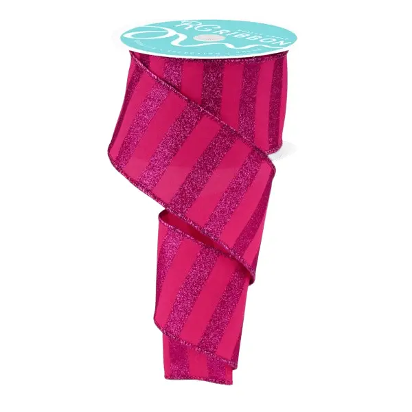 2.5" x 10yd Horizontal Glitter Stripes Ribbon – Hot Pink