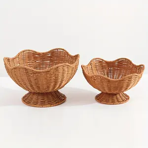 2pcs Modern Woven Fruit Basket Set with Lace Base, Plastic Open-Top Storage Bins for Living Room Coffee Table, Dining Table, and Desktop Organization, Shelf Baskets, Storage Basket, Scalloped Basket, Organizer And Storage, Set Of Large Baskets