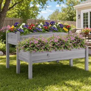 Costoffs 2-Tier Raised Garden Bed – Elevated Wooden Planter Box with Legs for Flowers, Vegetables, and Herbs, Natural Wooden Twin Beds for Garden or Yard