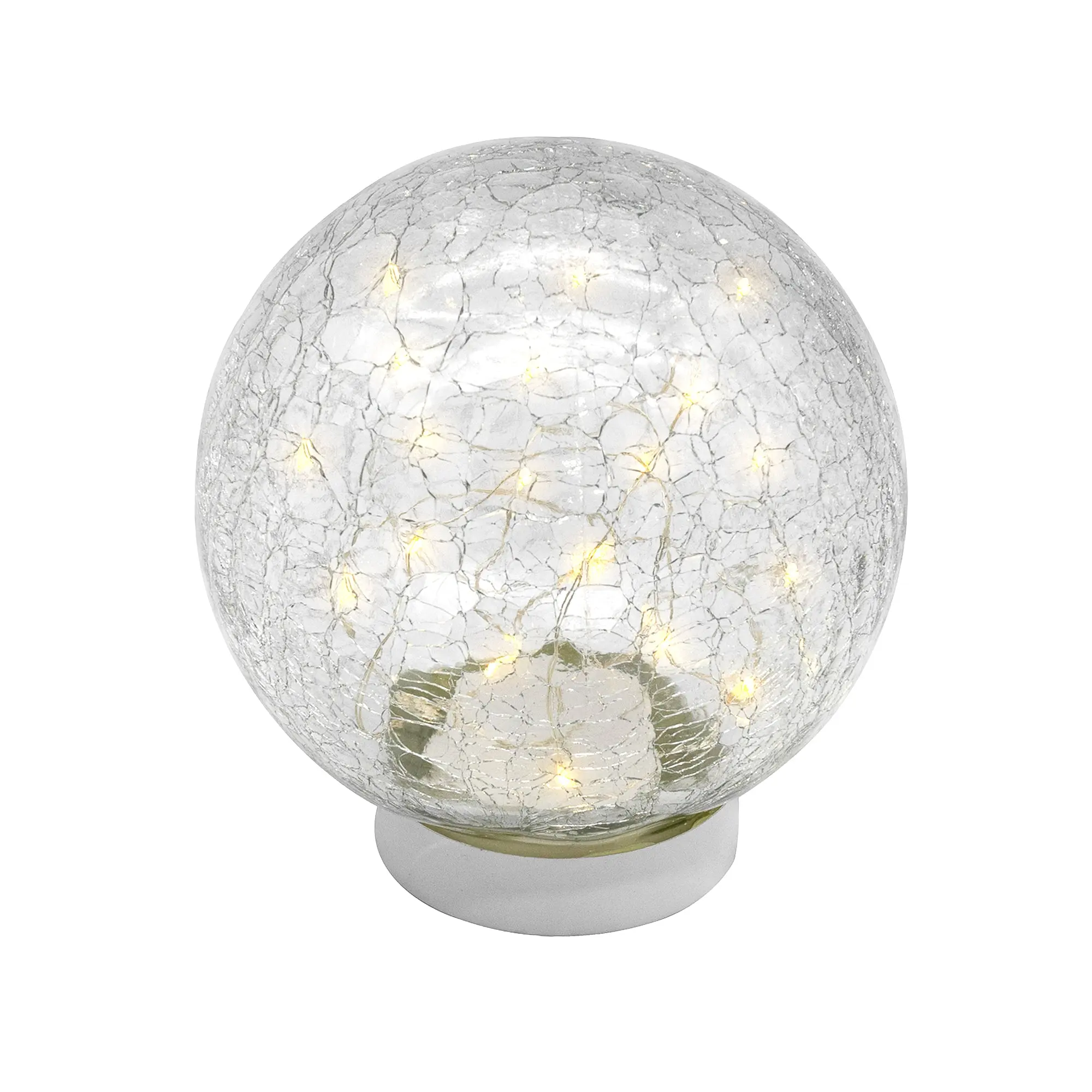 LumaBase Battery-Operated Round Crackle Glass Globe with Fairy String Lights, Low-Voltage Batteries-Included Elegant Glow Celestial Indoor Use Light, Adult Room Decor, Not Smart Devices, Home Improvement Fixture