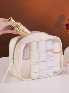 Clear Small Cosmetic Bag For Purse Clear Mini Makeup Bag For School Cute Clear Make Up Pouch For Travel Tiny Leather White Make Up Organizer Case For Backpack Toiletry Bag Waterproof Square Pouch With Zipper, Pencil Case, Lipstick Pack Bag Makeup Bags，