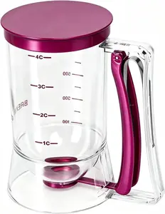 Pancake Batter Dispenser – 4-Cup Batter Dispenser with Squeeze Handle & Measuring Marks for Pancakes, Waffles, Muffins, Crepes & Cupcakes – Baking Tool (purple)
