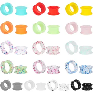 mixed color soft silicone ear gauges plugs thick double flared flexible flesh tunnels 16 pairs expander stretcher body piercing