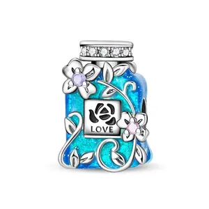925 SterlingSilver Blue Iridescent Perfume Bottle Bead Charm For Bracelet