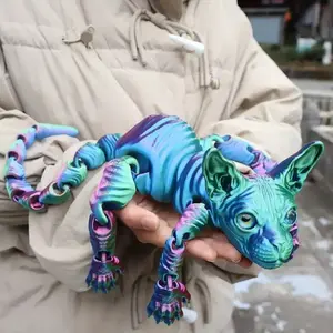 3D-printed cat-shaped ornament, 19.69 inches long; a pet cat toy with movable joints and eyes, also serving as a stress-relief toy. Perfect as a bookshelf or desk ornament, souvenir, holiday gift, home decor, or toy for teens and children model