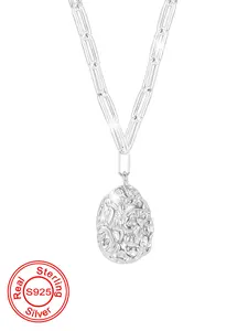 925 Sterling Silver Irregular Egg Shaped Pendant Necklace for Women, Fashion Jewelry for Party, Daily Decor, Trendy All-match & Exquisite Jewelry for Birthday Gift