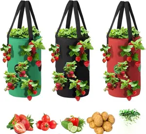 Upside Down Tomato Planter Set of 3 – 3 Gallon Hanging Fabric Grow Bags for Vegetables & Strawberries