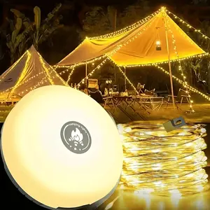 Skywolfeye Camping String Lights, 32.8Ft Retractable LED String Lights, 1800mAh Rechargeable Battery Powered, Waterproof Emergency Lights for Outdoor Camping Hiking Patio