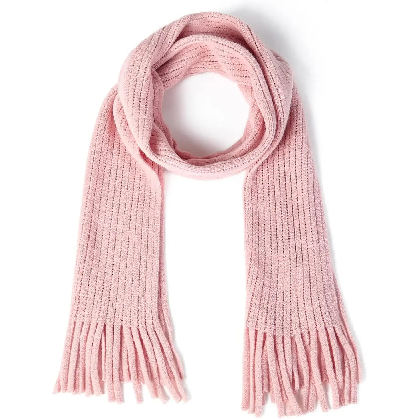 L-BN029 Kids' Skin-Friendly Acrylic Knit Scarf - Plain Winter Neck Warmer with Fringe Decor for Toddler & 11-12 Years Boys Girls, All Seasons Daily Wear & Christmas Pictures Accessory