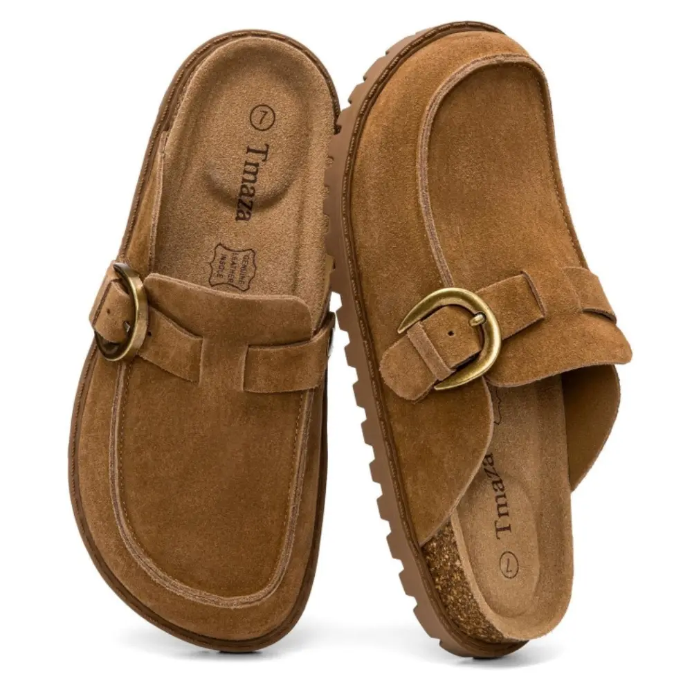 Women's 100% Genuine Suede Clogs Arch Support Sandals Memory Foam Slip on Mules Cork Footbed Potato Shoes