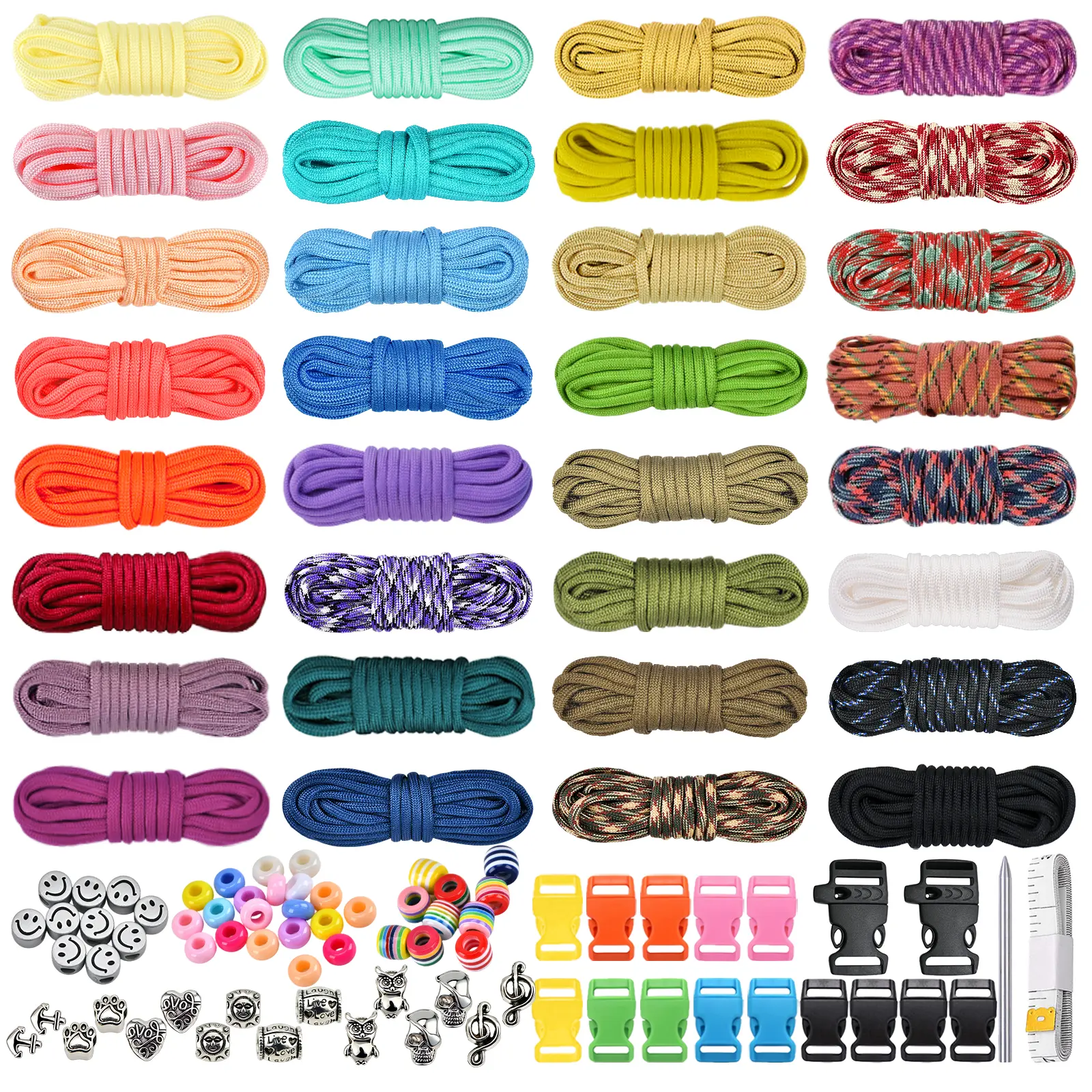 480Ft Paracord Combo Kit, 32 Colors 4mm Paracord Craft Kit (15Ft Per Color) for Bracelet, Dog Collar Making, Outdoor Climbing Gear