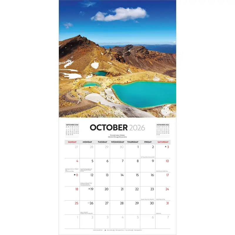Majestic New Zealand | 2026 12 x 24 Inch (Hanging) Monthly Square Wall Calendar | Plastic-Free | BrownTrout | Travel Scenic Oceania Photography 3