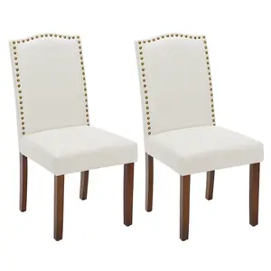 Dining Chairs, Kitchen Chairs, Modern Upholstered Fabric Dining Room Chair with Nailhead Back and Wood Legs
