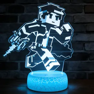 Pixel Warrior with Gun 3D Illusion Lamp | Remote & Touch Control | Gaming Room Decor & Gamer Gift