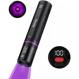 SV113 Mini 365nm UV Flashlight USB C Rechargeable Digital Display Woods Lamp  Detector Black Light for Pet  Detection, Scorpion, Fishing, Minerals, Rocks with Built-in