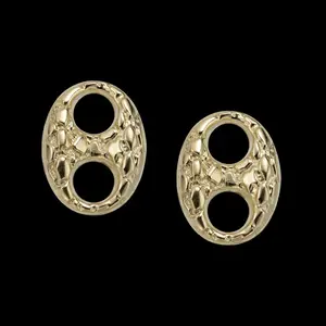 High-End 14K Solid Gold Plated Brass Nugget Puffed Mariner Link Stud Earrings Luxury Fashion Unisex Men Women