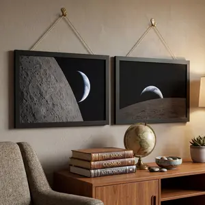 [Poster No Frame] Moon and Earth Poster, Space Wall Art, Earthrise Print, Minimalist Galaxy Decor, Astronomy Photo, Modern Room Decor