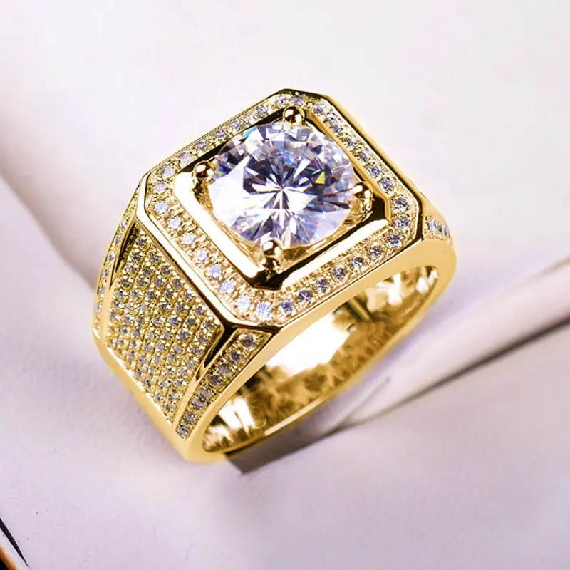 Men's Luxury Moissanite Ring, 18K Rose Gold Plated Copper Band, Open Adjustable Wide Cluster Design, 2 Carat Diamond Starry Sky Imitation Ring, Cluster Rings, 2 Carats Eq.