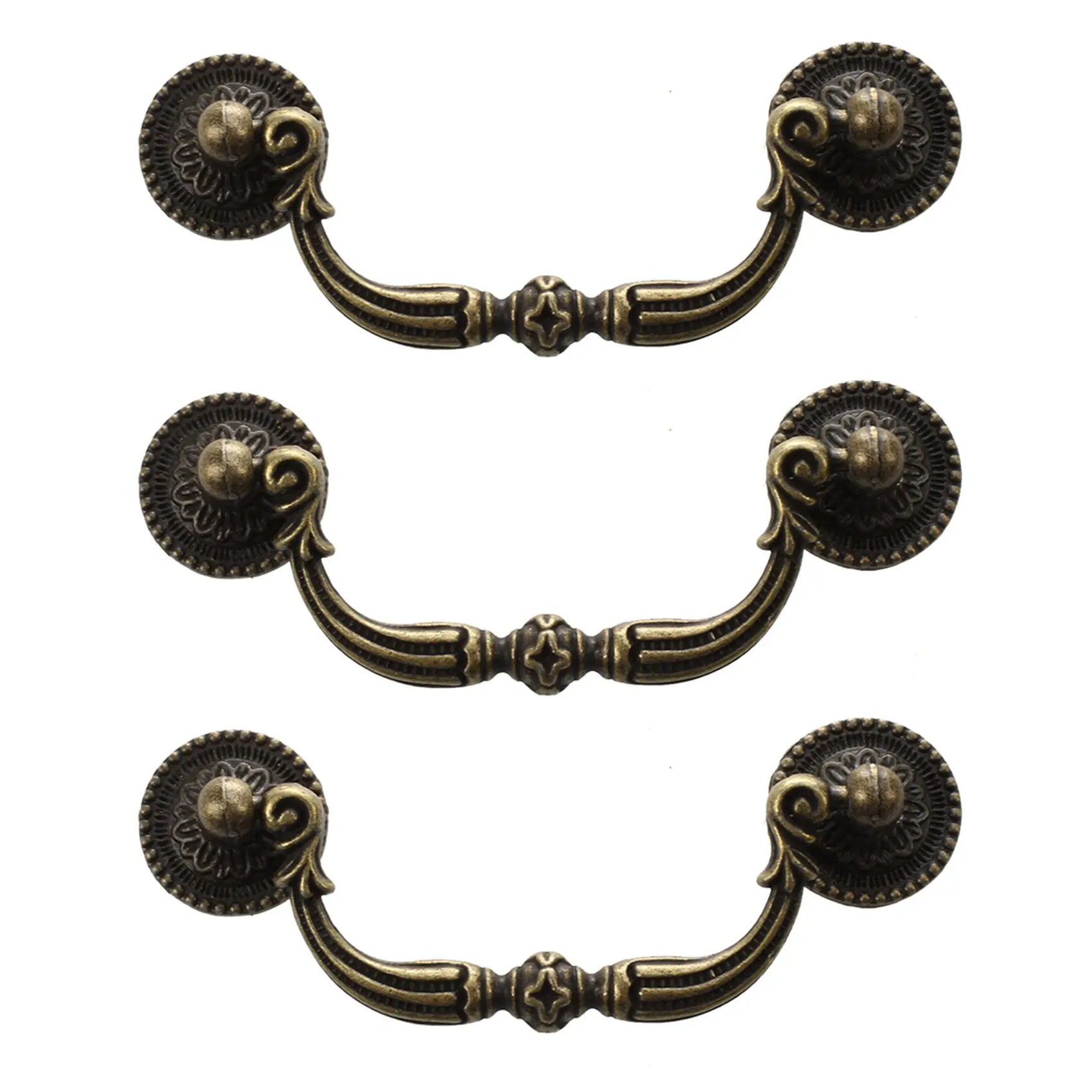 3X Excellent Quality Antique Brass Door Handles, 100 mm (3.94 inch) Cabinet Drawer Handles with Good Feel for Car Exterior Accessory Applications