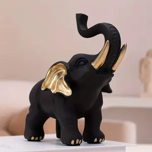 1pc Resin Elephant Figurine Home Decor, Resin Figurine Statue, Decorative Lucky Charm Ornament, Desktop Decoration Gift for Elders Friends, Home Ornaments, Decorative Sculptures