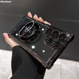 Luxury Airbags Plating Magnetic Transparent Case for Samsung Galaxy S25 S24 Ultra S23 Fe S22 Plus A54 A34 A15 A25 A35 A55 A53