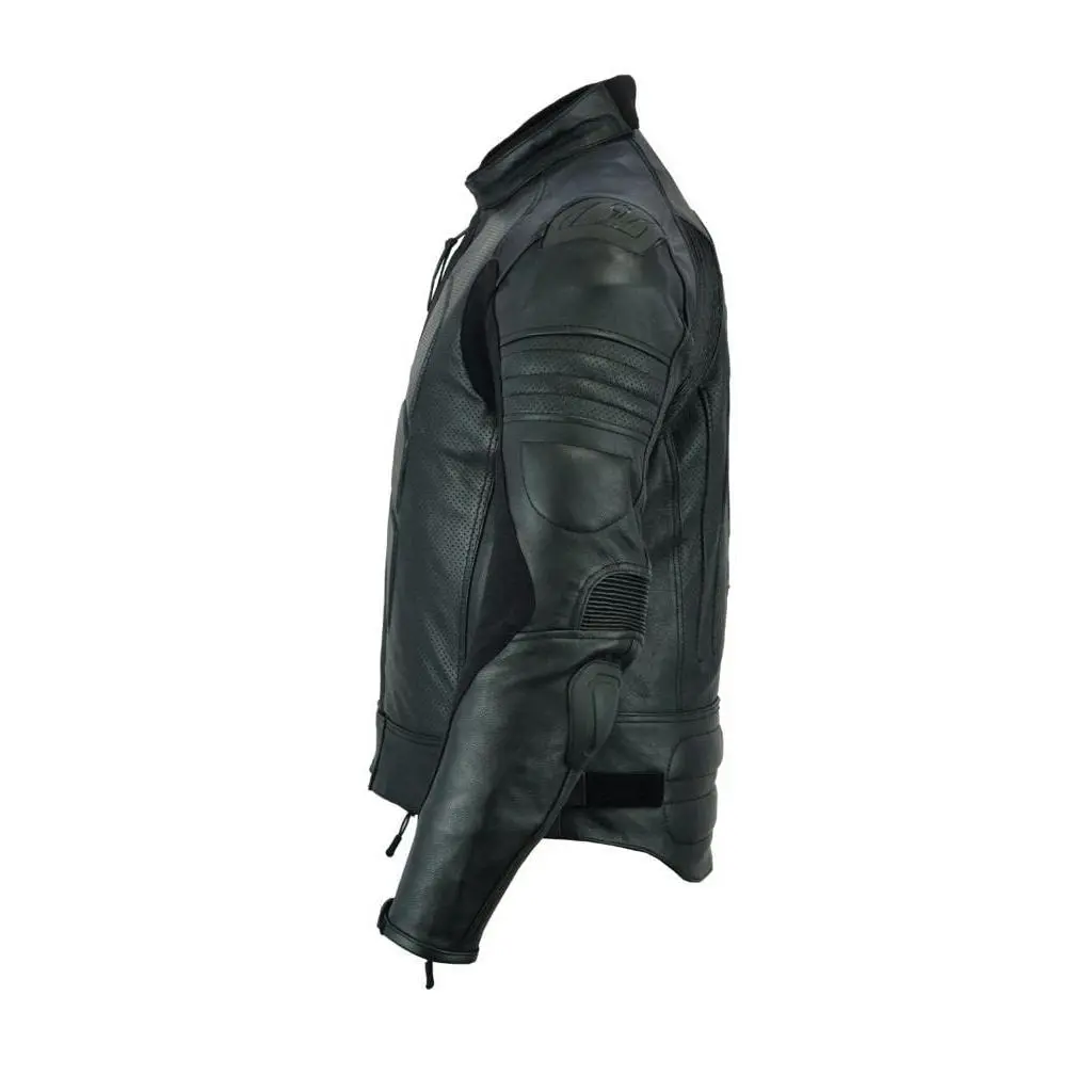 INTAN Safety with Style Mens Motorcycle Perforated leather (Natural Grain) armoured Stylish Black Leather Jacket 003BP (X-Large)