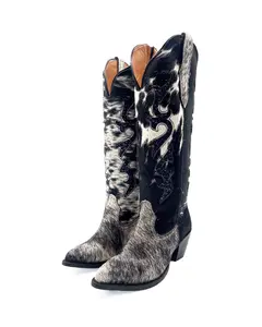 Cowhide Cowboy Boot with Glitter