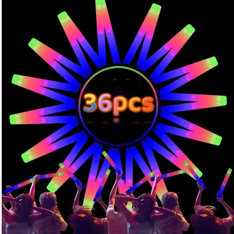MICRENCY 36-Piece Plastic Glowing LED Light-Up Sponge Sticks Bulk Pack (14.96x14.96x6.69in) - Pink Glow Party Supplies, Goodie Bag Stuffers, Anniversary Filler