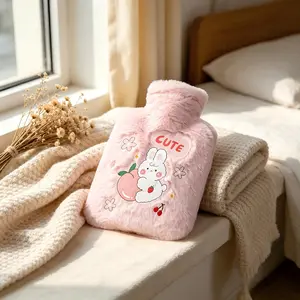Cute Peach Rabbit Soft Plush Hot Water Bag, Quick Heating Hand Warmer, Comfortable Winter Gift for Women, Girls, Mothers