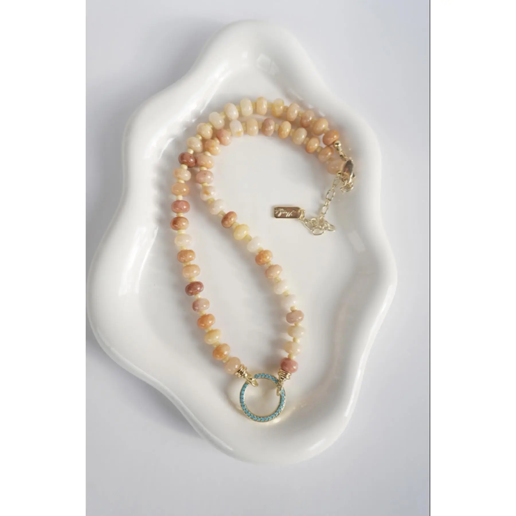 Peach Aura Necklace with Agate Beads Multitone Natural-Style Turquoise Cubic Zirconia Central Charm Holder Gold-Tone Accents Adjustable 17-20 in