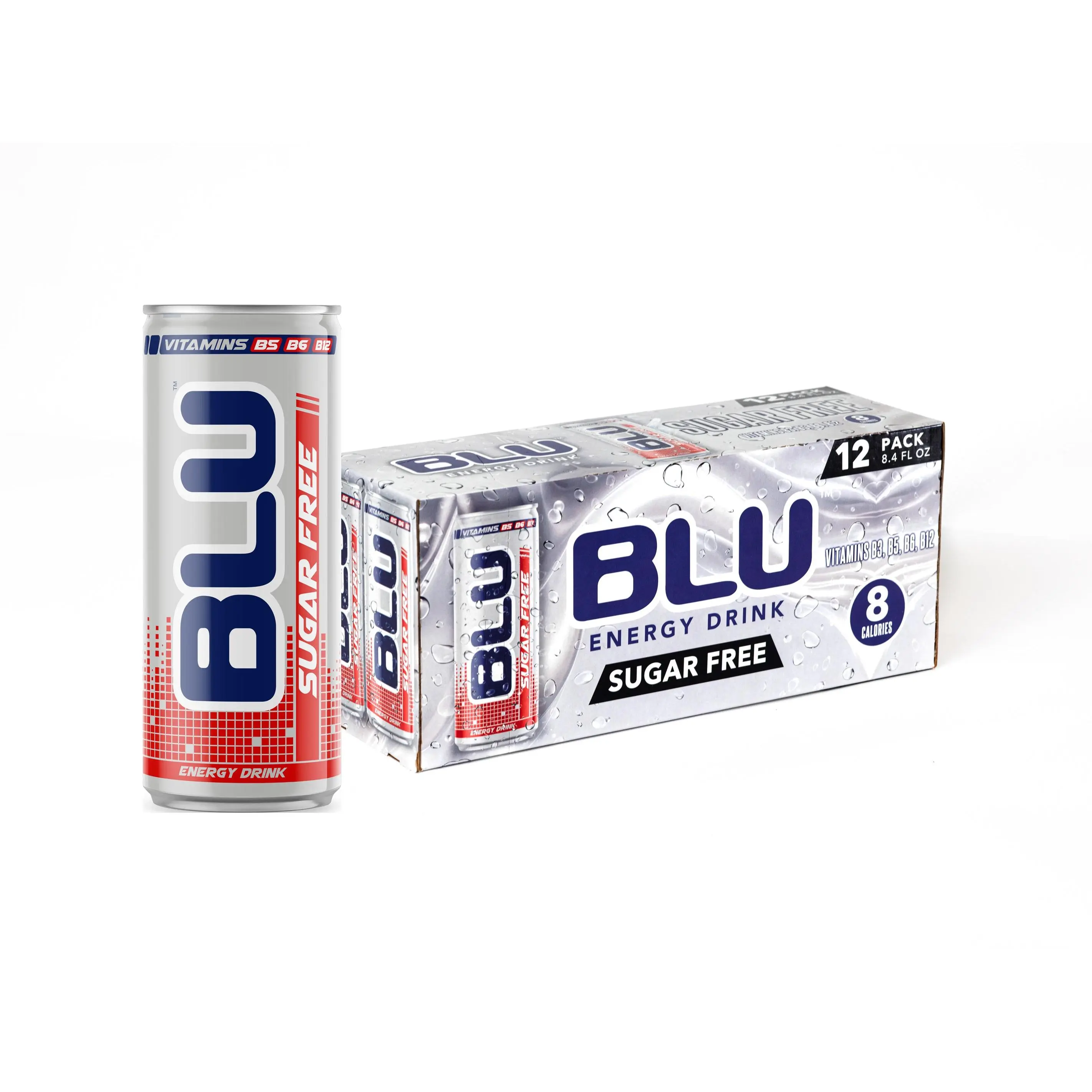 BLU Sugar Free 12-Pack Energy Drink - Smooth Refreshing with B Vitamins B3 B6 B12 for Focus & Energy - 8.4 fl oz - Clean Energy Beverage