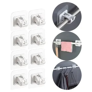 8PCS No Drill Curtain Rod Brackets No Drilling Self Adhesive Curtain Rod Holder Hooks Nail Free Adjustable Curtain Rod Hooks Curtain Hangers for Bathroom Kitchen Home Bathroom and Hotel